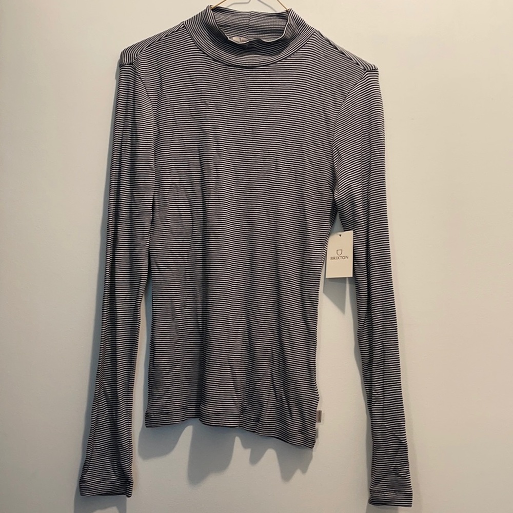 Brixton black and white striped turtle neck